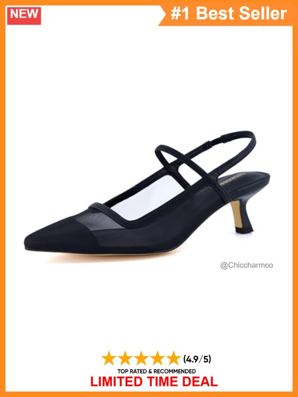 Women's Pointed-Toe Mesh Slingback Kitten Heels Memory Foam Comfort